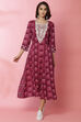Blue Rayon Flared Lace Printed Dress image number 3
