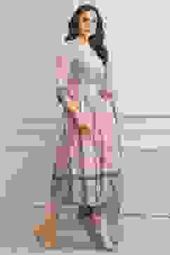 Blue Cotton Printed Anarkali Suit Set image number 5