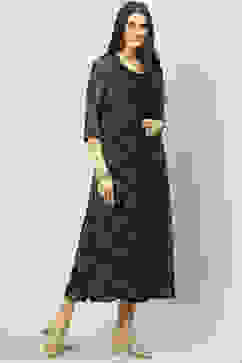 Black Art Silk Front Open 2 Piece Set image number 0