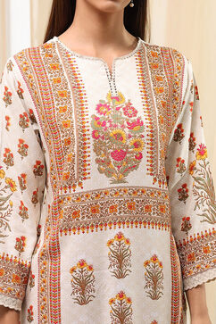 Off-White Printed Straight Kurta image number 1