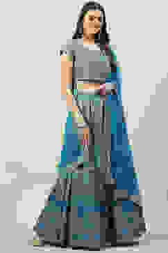 Turquoise Art Silk Straight Kurta Lehenga Suit Set image number 3