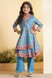 Teal Polyester Anarkali Suit Set image number 6