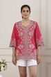 Red Cotton All-Over Floral Printed Kurti image number 5
