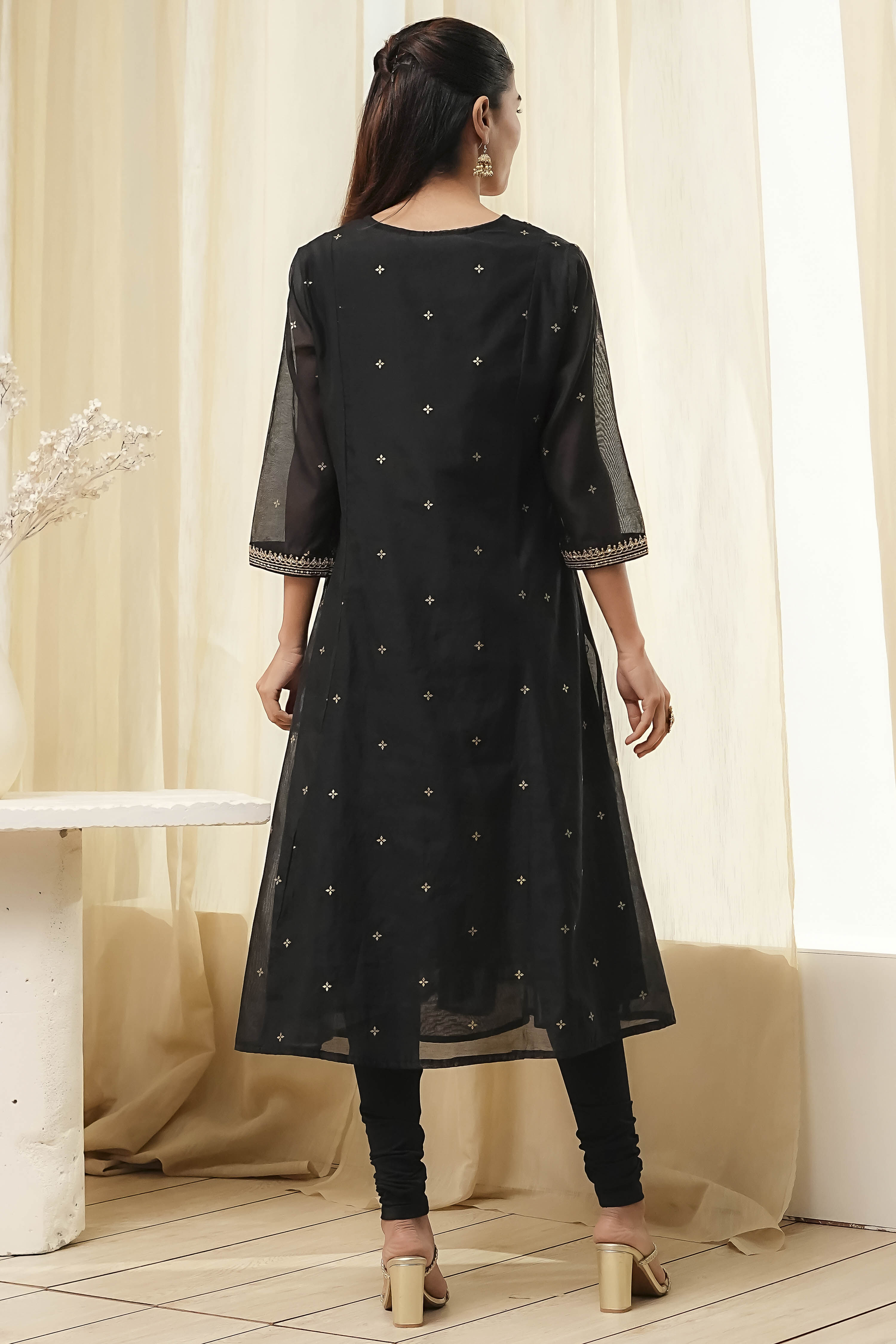 Black Poly Modal Kalidar Suit Set image number 4