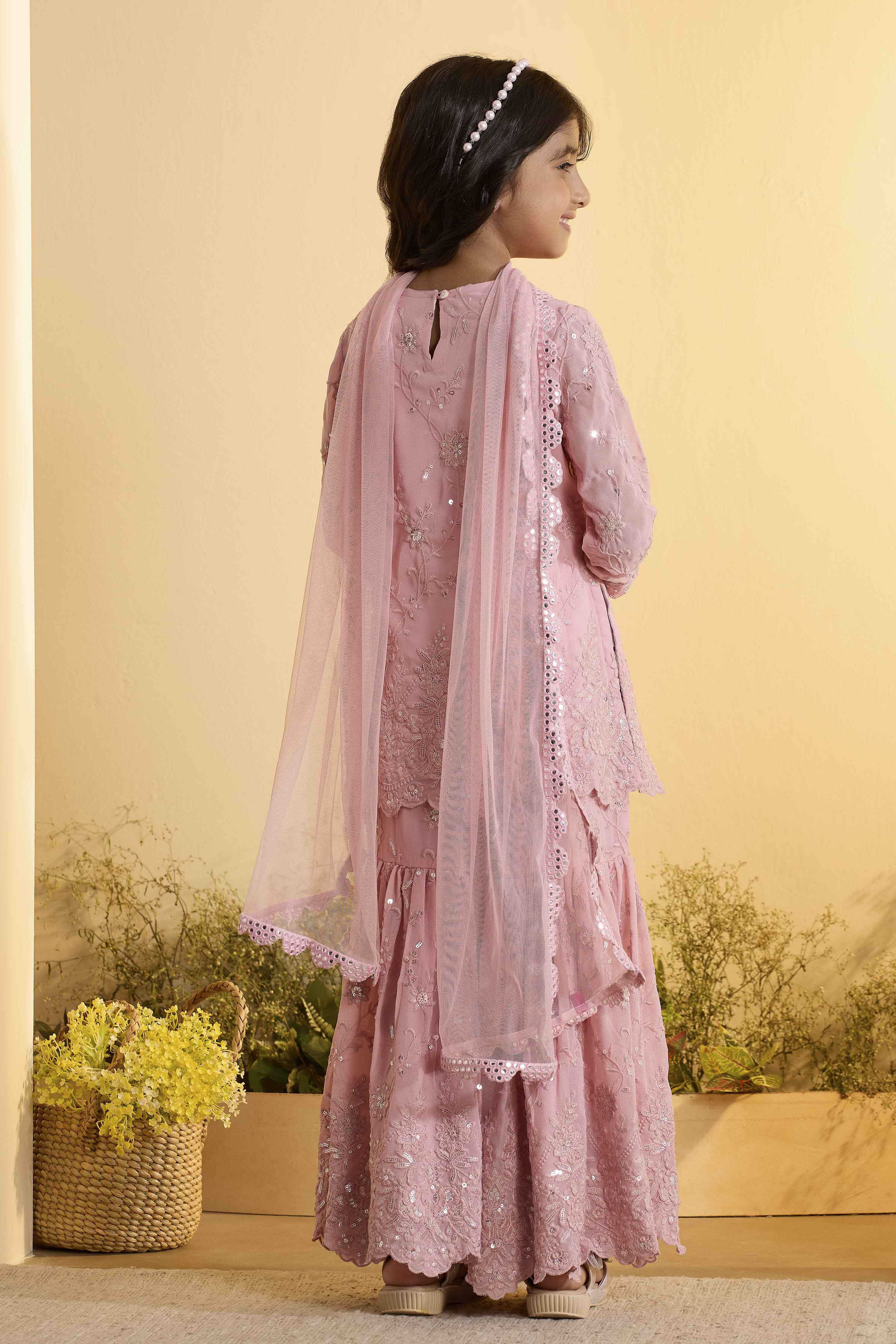 Pink Embroidered Straight Sharara Kurta Set image number 4