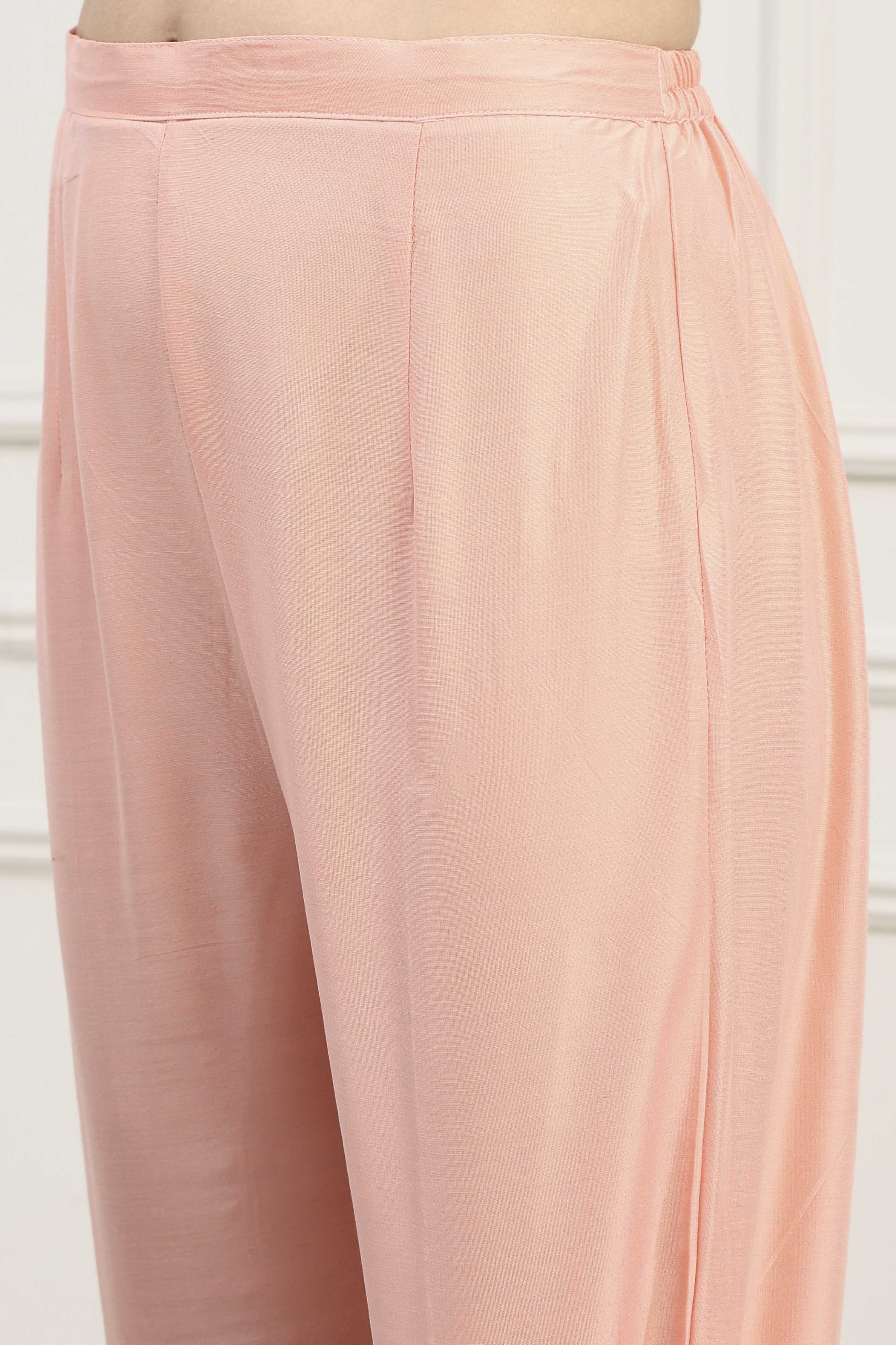 Peach Chanderi Blend Banarasi Unstitched Suit Set image number 3