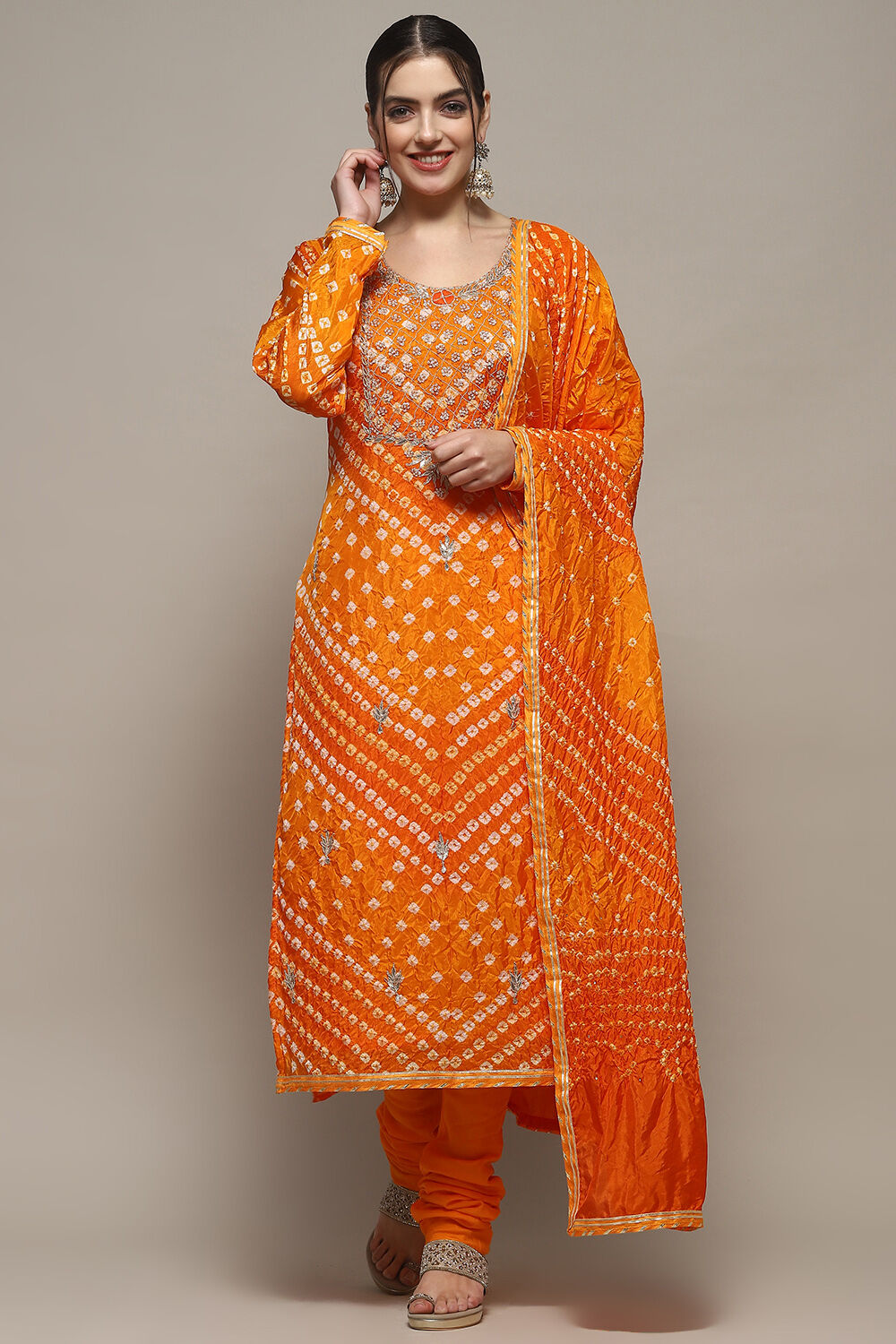 Orange Silk Blend Unstitched Suit set image number 8