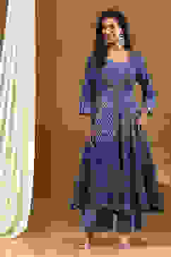 Indigo Modal Festive Anarkali Fusion Suit Set image number 0