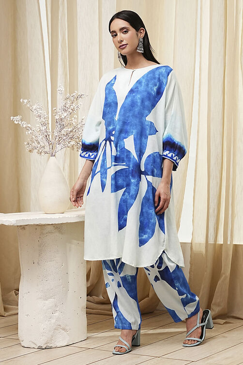 Indigo Blue and White Straight Co-ord Set image number 4