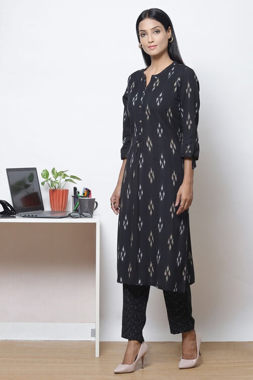 Black Straight Cotton Fusion Wear 2 Piece Set image number 3