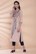 Blue Cotton Straight Printed Kurta image number 2