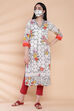 Cream Cotton Straight Printed Kurta image number 3