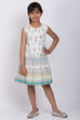 White Cotton A-Line Printed Dress image number 0