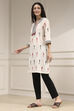 Off-White Cotton Ikat Straight Kurta image number 2