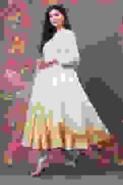 Rohit Bal Off White Cotton Silk Flared Yarndyed Suit Set image number 5