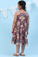 Blue Rayon Tiered Printed Kurta image number 4