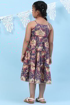 Blue Rayon Tiered Printed Kurta image number 4
