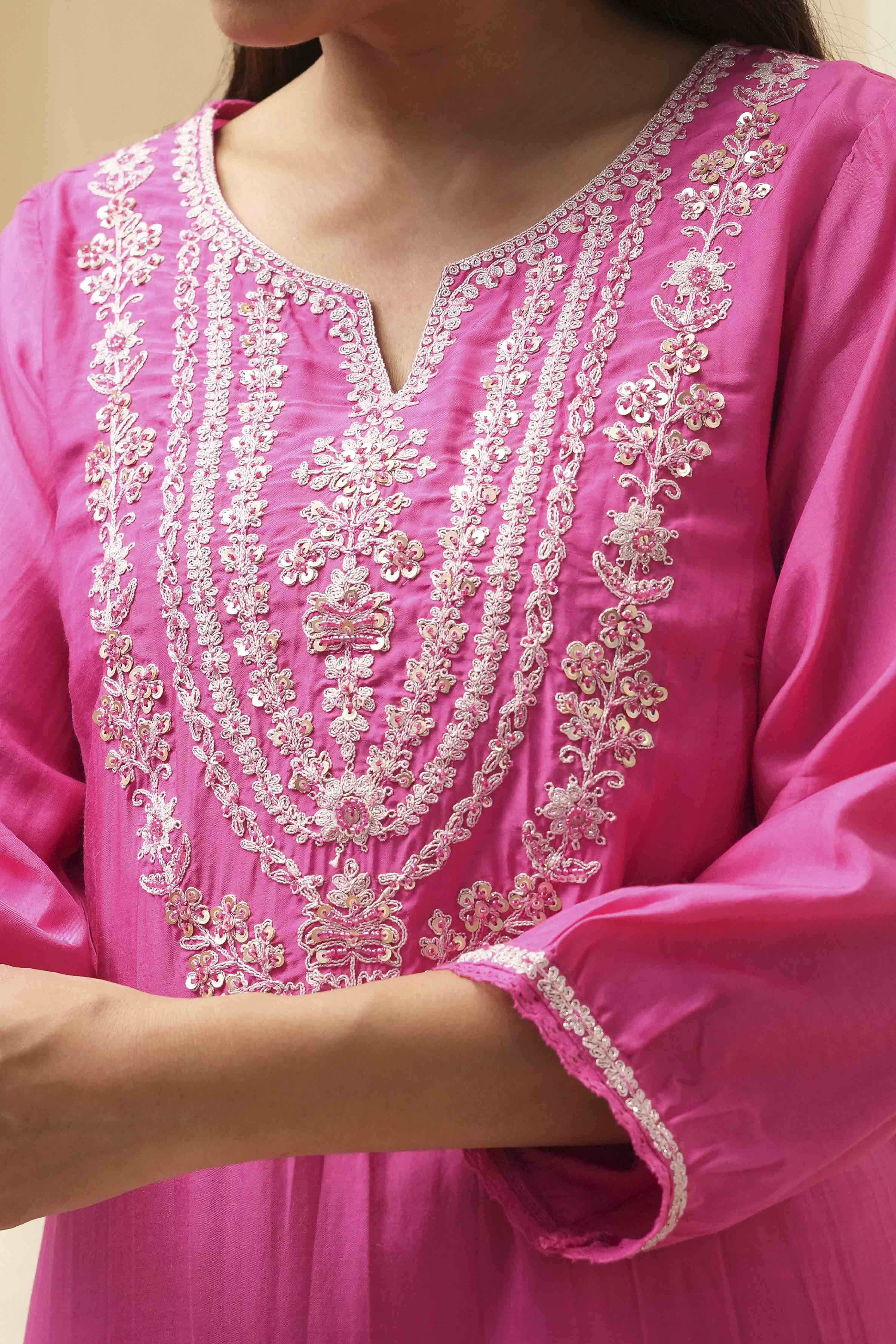 Pink Embroidered Straight Kurta Set image number 1