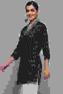 Black Viscose Rayon Printed Short Kurta image number 2