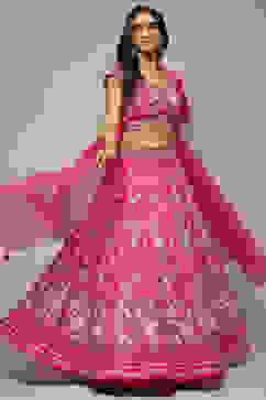 Fuchsia Viscose Embroidered Lehenga Set image number 7