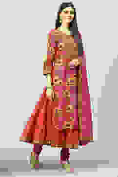 Onion Pink Cotton Layered Kurta Churidar Suit Set image number 0