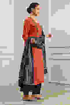 Orange Cotton Handloom Unstitched Suit Set image number 6