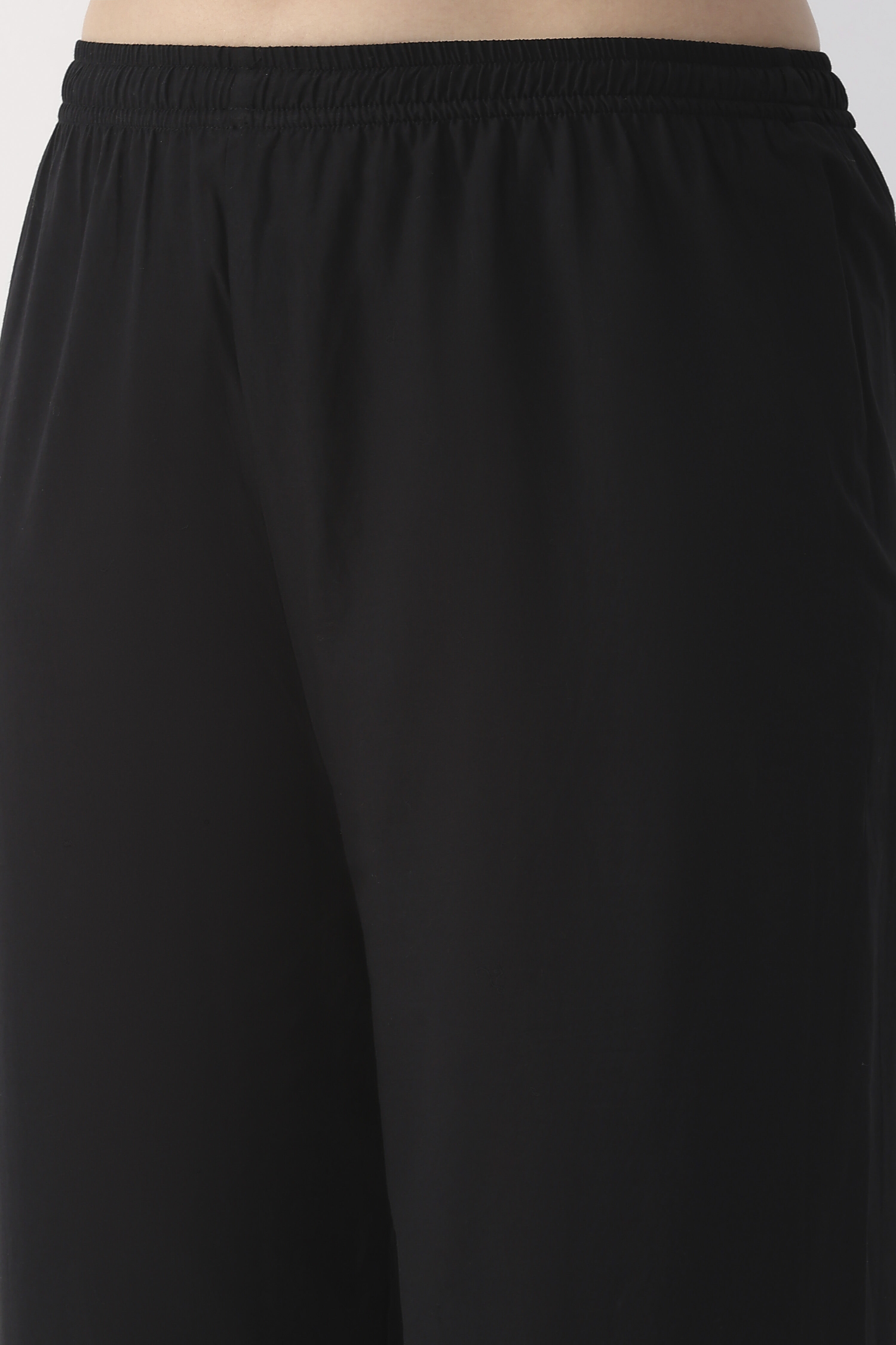 Black Cotton Straight Palazzos image number 1
