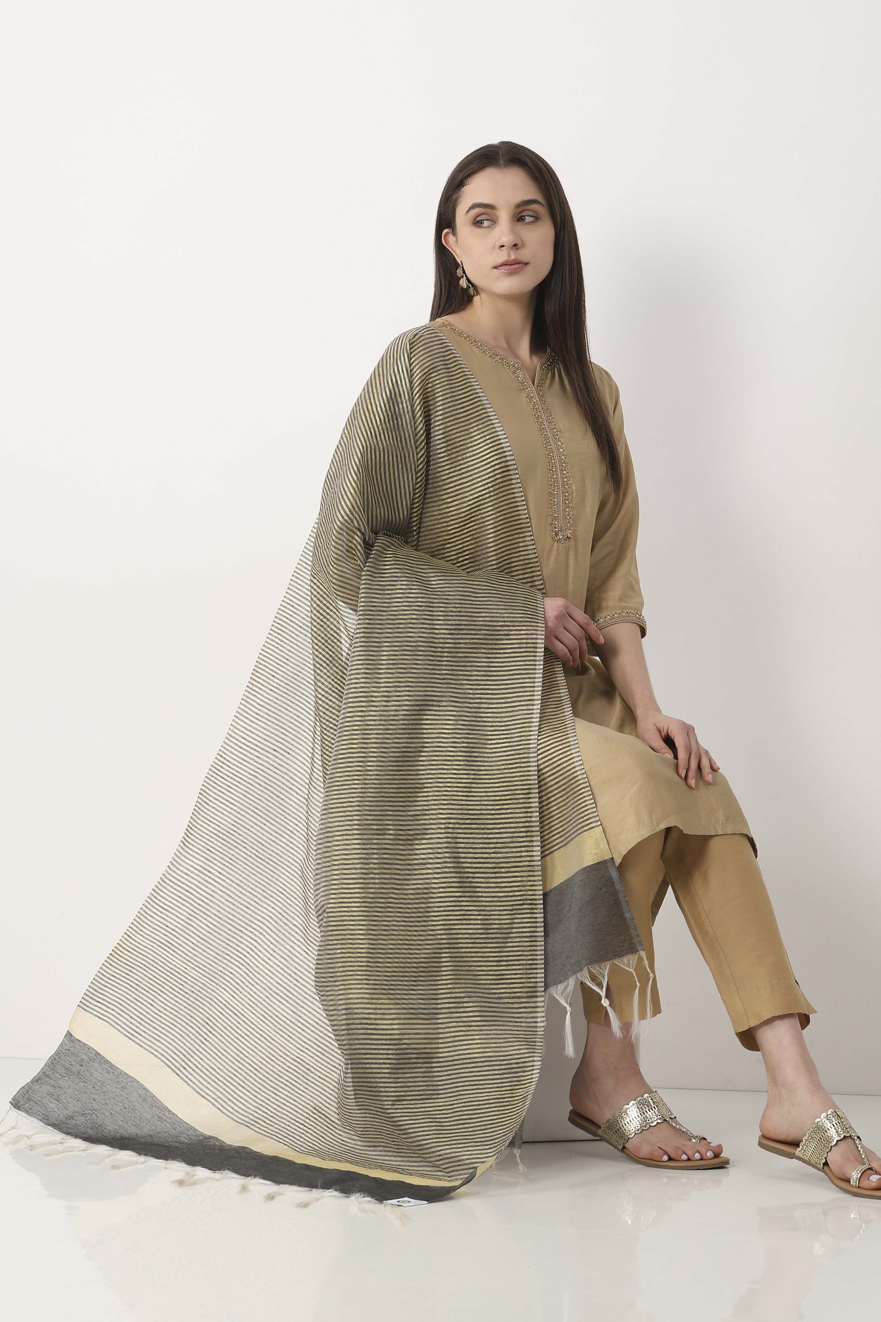 Green Black Art Silk Dupatta image number 0