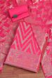 Hot Pink Poly Cotton Banarasi Unstitched Suit Set image number 0