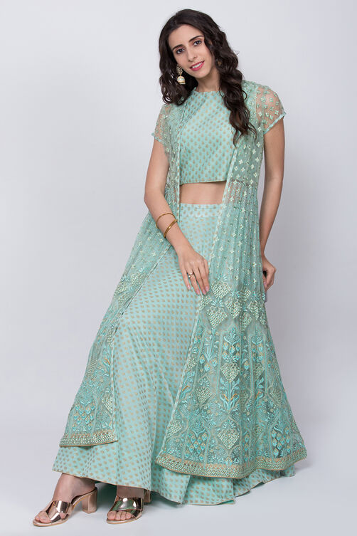 Sea Green Chanderi Fusion Wear Set image number 0