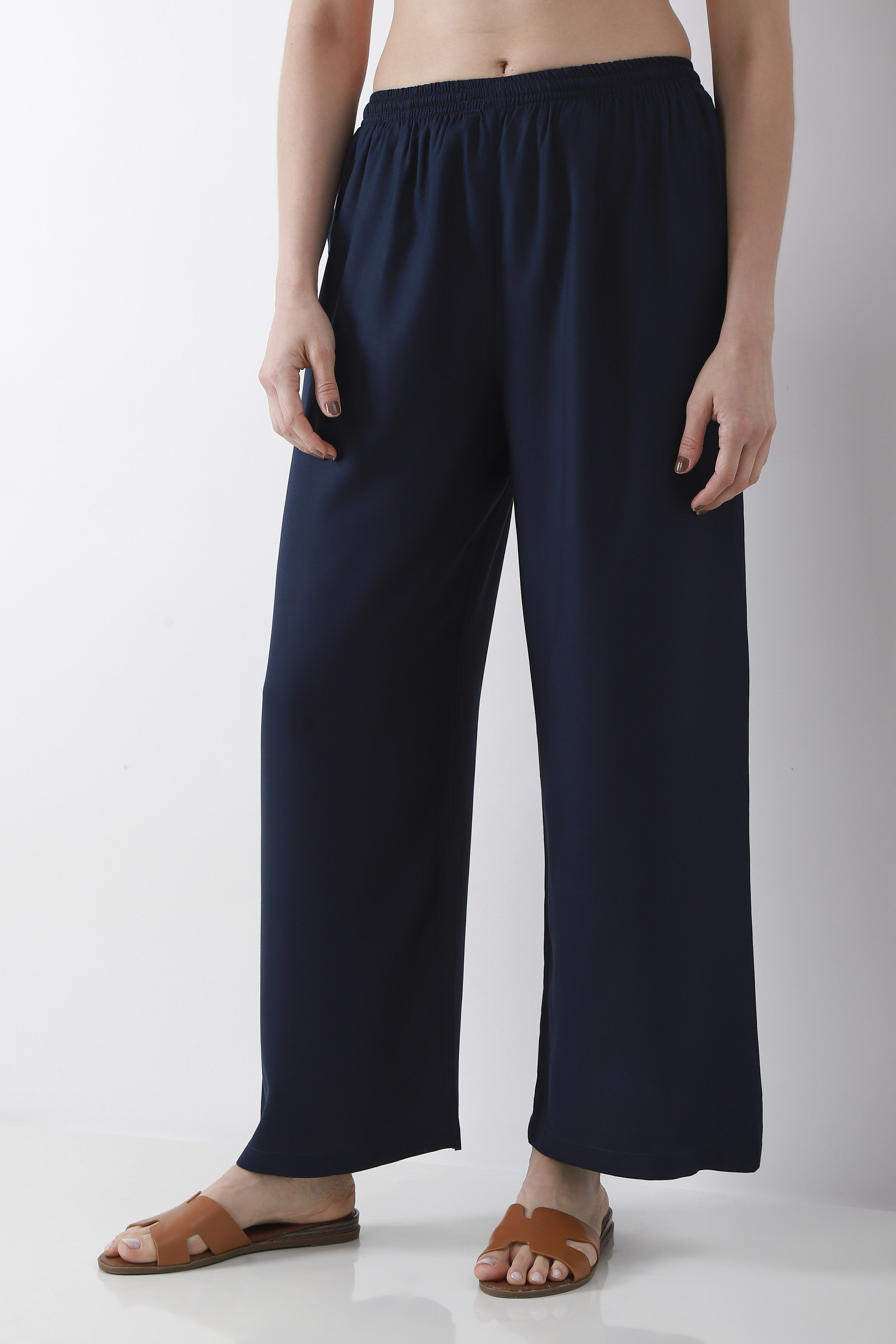 Blue Viscose Rayon Straight Palazzos image number 4