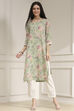 Yellow Cotton Blend Printed Straight Kurta image number 5