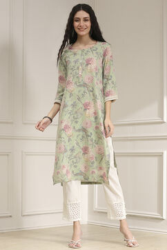 Light Green Cotton Blend Printed Straight Kurta image number 5