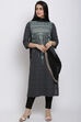 Black Cotton Flax Straight Printed Kurta image number 3