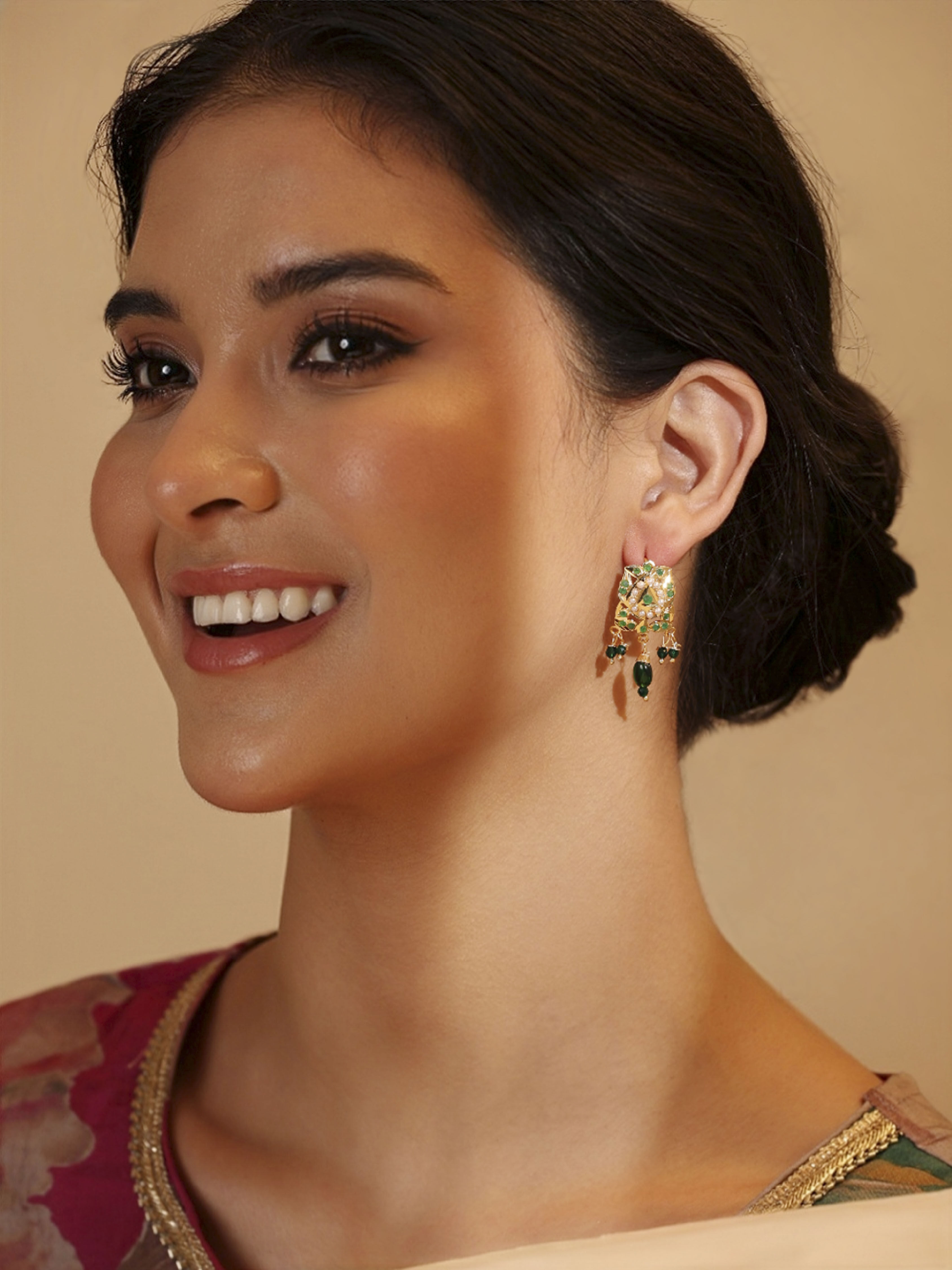 Green Gold Plated Brass Drop Earrings image number 3