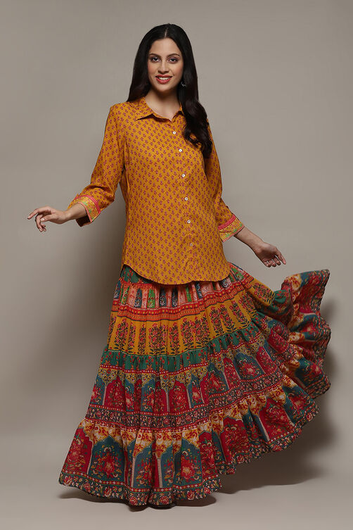 Yellow Rayon Straight Printed 2 Piece Set image number 0