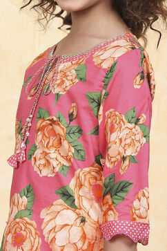 Pink Cotton Straight Printed Suit Set image number 1