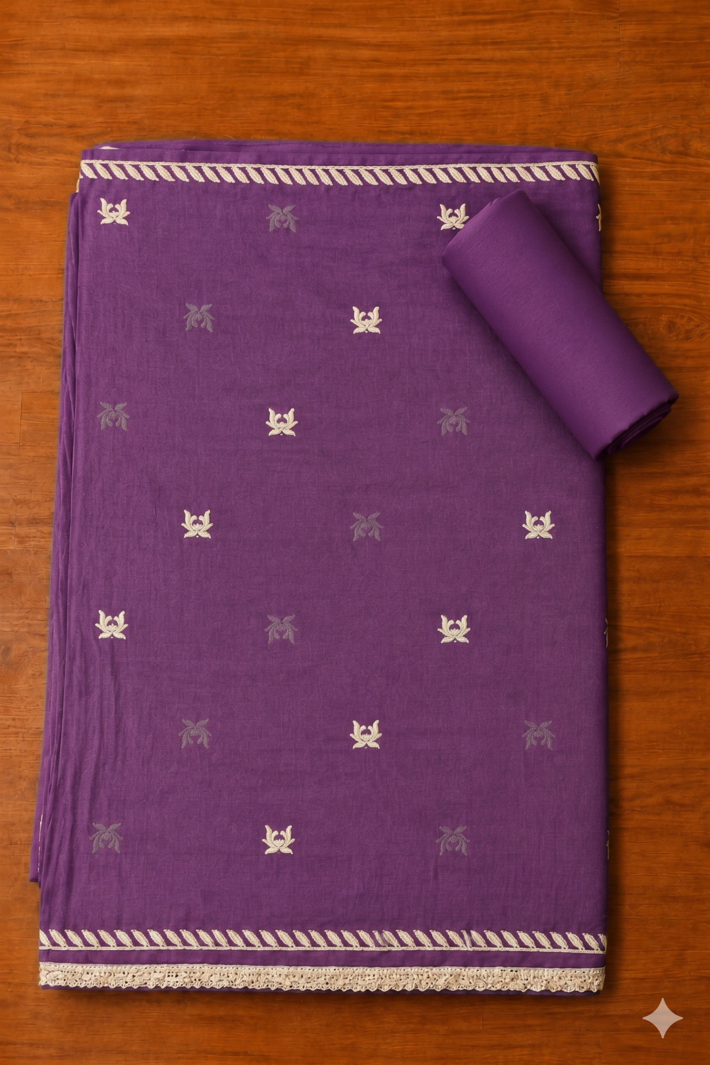 Wine Chanderi Thread Work Unstitched Suit Set image number 3