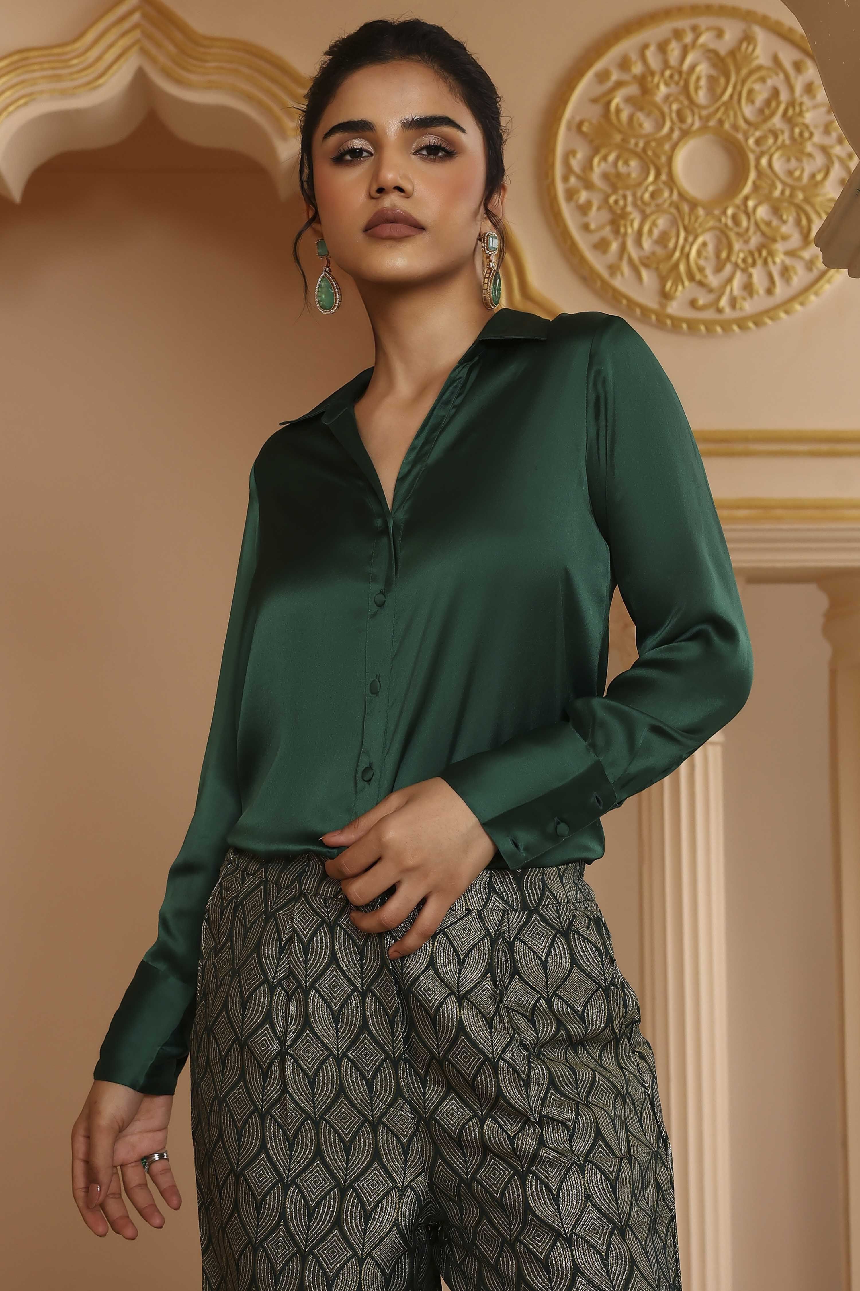 Emerald Green Art Silk Sequinned Co-ord Set image number 1