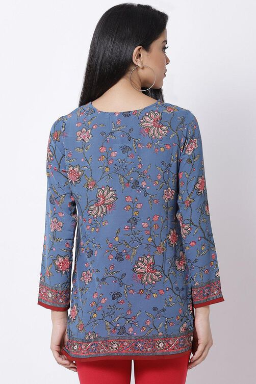 Off White Cotton Blend Printed Kurti image number 4