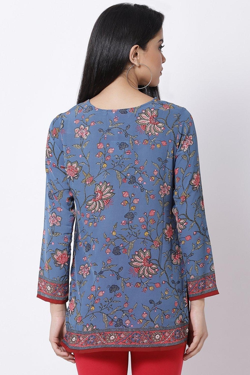 Off White Cotton Blend Printed Kurti image number 4