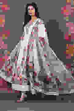 Rohit Bal Ivory Cotton Silk Anarkali Printed Suit Set image number 4