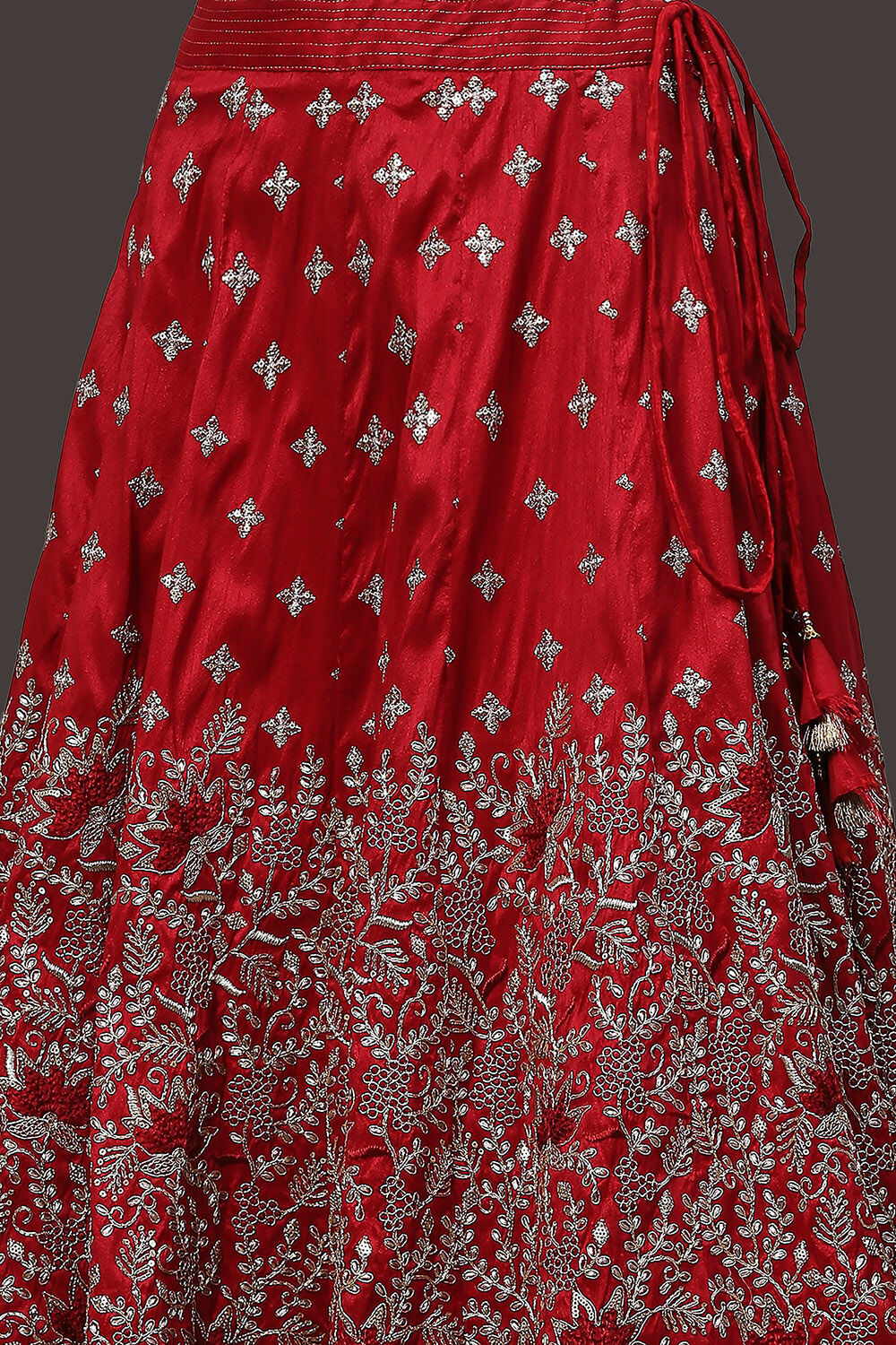 Berry Red Zari Embroidered Lehenga Set image number 2