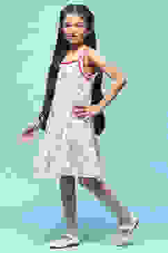 Ecru Red Printed Cambric Dress With Red Lace Detail On Neck image number 2