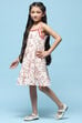 Ecru Red Printed Cambric Dress With Red Lace Detail On Neck image number 2