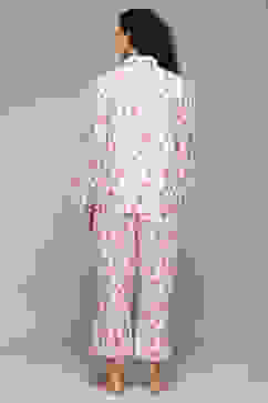 Off White & Pink Cotton Printed 2 Piece Sleepwear Set image number 4