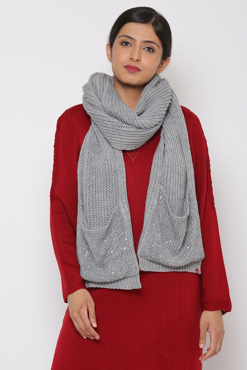 Light Grey Woolen Embroidred Stole image number 0