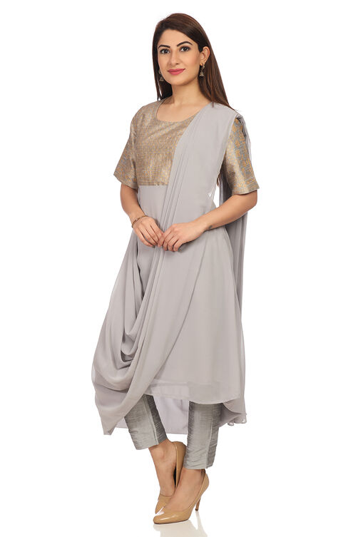 Wine Art Silk Anarkali Kurta Slim Pant Suit Set image number 2