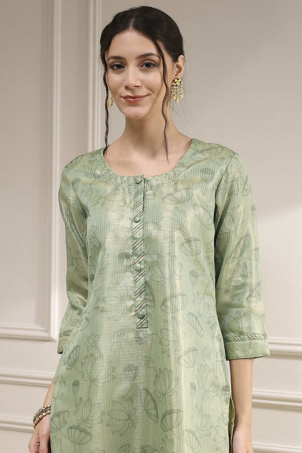 Teal Cotton Printed Unstitched Suit Set image number 2