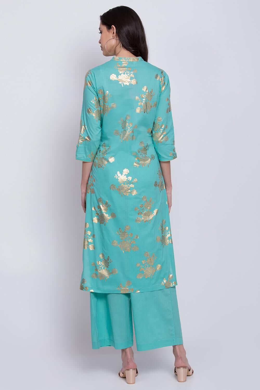 Teal Straight Kurta Palazzo Suit Set image number 4